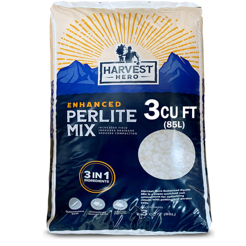 Harvest Hero Enhanced Perlite Mix – 3in1 Potting Soil Blend – Hemp Cannabis and General Plants – Contains Perlite, Diatomaceous Earth & Essential Nutrients – 3 Cubic Foot - 90 Quarts