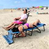 EasyGo Product FLIP Face Down Tanning Chaise Lounge Chair with Face & Arm Holes - 4 Legs Support - Textilene Material - 6 Position - Arm Head Rest Pillow - Beach or Home Use - PATENTS Pending, Blue