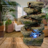 4-Tier Stone Tabletop Water Fountain with LED Lights - Soothing Water Sound - Small Decorative Waterfall Feature for Hom