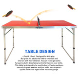 Mini Kids Ping Pong Table Tennis – Space Saving & Easy Storage – Includes (2) Regulation Paddles (4) Balls and (1) Net – Table Size 4 Foot X 2 Foot – Legs 24”-28” Tall - RED