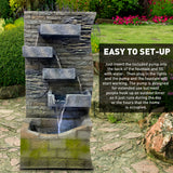 EasyGoProducts 4 Tier Rock Water Fountain with LED Light Made from Fiberglass Resin - Outdoor Or Indoor, Large 40” Tall X 20” Wide, Grey