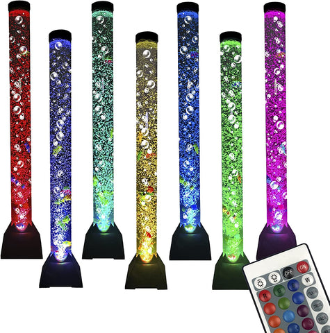 Bubble Tube Floor Fish Aquarium Lamp Kids Birthday or Christmas Gift–Lava Style Moon Lamp-Kids Room Lamp–Autism Sensory Lamp 4 Foot (48in) 20 Color Light Remote