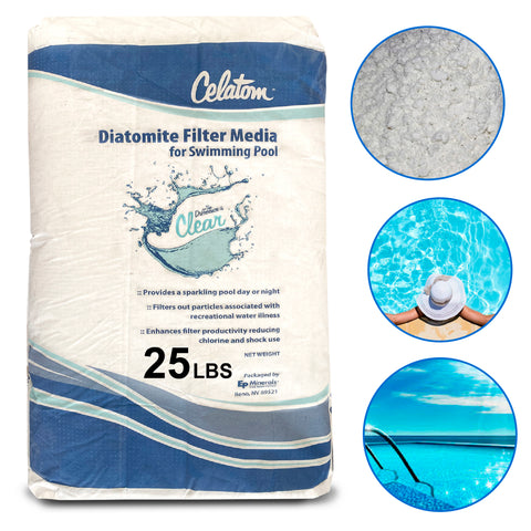 Celatom Diatomaceous Earth DE Pool Filter Aid – Swimming Pool & Spa Filtration – #1 Rated - 25 Pounds