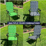 Web Chair – Lightweight & Portable – Retro Style Lawn Chair – High Back Design - Outdoor Chair for Backyard, Camping, Sporting Events, Concerts, Football Games – Easy Folding (Dark/Light Green) 1 Pack