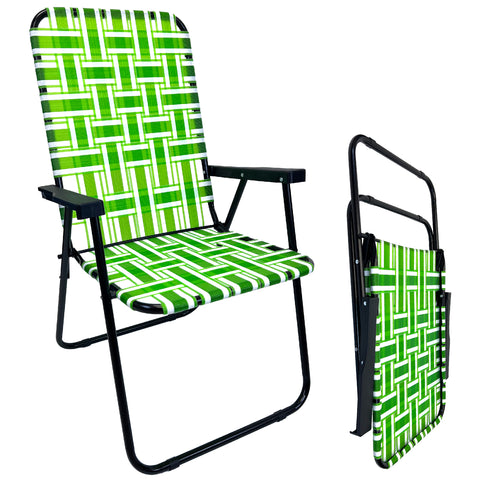 Web Chair – Lightweight & Portable – Retro Style Lawn Chair – High Back Design - Outdoor Chair for Backyard, Camping, Sporting Events, Concerts, Football Games – Easy Folding (Dark/Light Green) 1 Pack