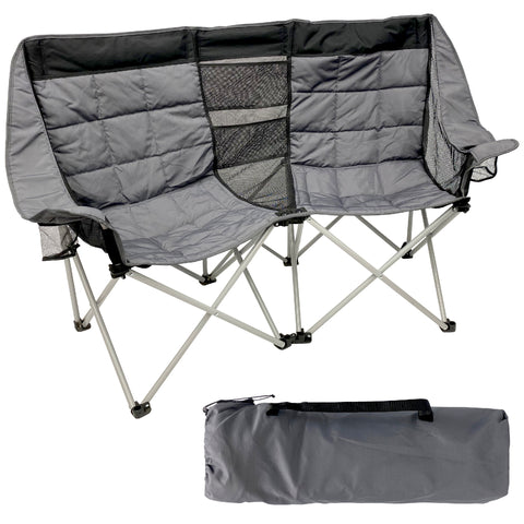 Deluxe Double Camping Chair Loveseat for Adults – Folding Camp Chair – Fits 2 People – Black/Grey
