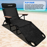 EasyGo Product FLIP Face Down Tanning Chaise Lounge Chair with Face & Arm Holes - 4 Legs Support - Textilene Material - 6 Position - Arm Head Rest Pillow - Beach or Home Use - PATENTS Pending, Black