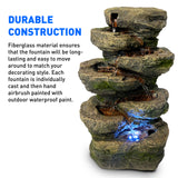 4-Tier Stone Tabletop Water Fountain with LED Lights - Soothing Water Sound - Small Decorative Waterfall Feature for Hom