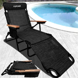 EasyGo Product FLIP Face Down Tanning Chaise Lounge Chair with Face & Arm Holes - 4 Legs Support - Textilene Material - 6 Position - Arm Head Rest Pillow - Beach or Home Use - PATENTS Pending, Black