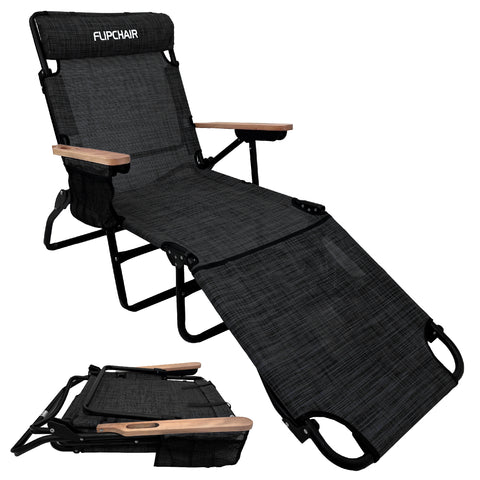 EasyGo Product FLIP Face Down Tanning Chaise Lounge Chair with Face & Arm Holes - 4 Legs Support - Textilene Material - 6 Position - Arm Head Rest Pillow - Beach or Home Use - PATENTS Pending, Black