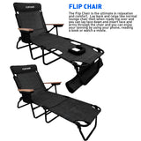 EasyGo Product FLIP Face Down Tanning Chaise Lounge Chair with Face & Arm Holes - 4 Legs Support - Textilene Material - 6 Position - Arm Head Rest Pillow - Beach or Home Use - PATENTS Pending, Black