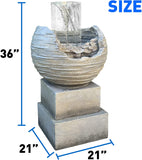 Vortex Rock Water Fountain with 6 LED Lights –Fiberglass Resin – Outdoor or Indoor Use – 2 Lights - Large 36” Tall X 21” Wide
