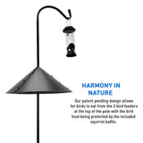 EasyGo Product Shepherd Hook Squirrel Proof Bird Feeder – Wild Bird Station - Powder Coated 90 Inch Steel Pole – Squirrel Baffle – 1 Bird Feeder – 1 Squirrel Peanut Feeder - 5 Prong Base – PATENTS PENDING