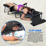 EasyGo Product FLIP Face Down Tanning Chaise Lounge Chair with Face & Arm Holes - 4 Legs Support - Textilene Material - 6 Position - Arm Head Rest Pillow - Beach or Home Use - PATENTS Pending, Black