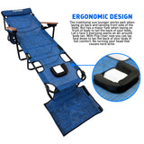 EasyGo Product FLIP Face Down Tanning Chaise Lounge Chair with Face & Arm Holes - 4 Legs Support - Textilene Material - 6 Position - Arm Head Rest Pillow - Beach or Home Use - PATENTS Pending, Blue