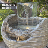 Vortex Rock Water Fountain with 6 LED Lights –Fiberglass Resin – Outdoor or Indoor Use – 2 Lights - Large 36” Tall X 21” Wide