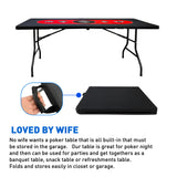 Poker Table & Top Pad – Great for Texas Holdem Casino Style – 78” X 36” Rectangle Table and Mat – Portable Rolling Rubber is Foldable – Professional 3 Layers - Includes Carry Bag, Black