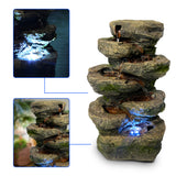 4-Tier Stone Tabletop Water Fountain with LED Lights - Soothing Water Sound - Small Decorative Waterfall Feature for Hom