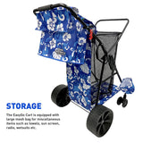 Beach cart Deluxe Flower Pattern EasyGo Beach Cart Deluxe–Heavy Duty Folding Design–Large Wheels for Sand–Holds 4 Beach Chairs–Storage Pouch–Beach Umbrella Holder–Removable Beach Bag-Flower Pattern