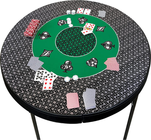Poker Table Top Pad – for Texas Holdem Casino Style – 48” X 48” Round – Portable Rolling Rubber Folding Mat – Professional 3 Layers-Includes Carry Bag, 48 Green