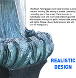Ocean Wave Water Fountain with LED Light - Fiberglass Resin – Outdoor/Indoor – Great for Ocean Lovers and Surfers - 40” Tall X 18” Wide