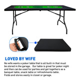 Poker Table & Top Pad – Great for Texas Holdem Casino Style – 78” X 36”Rectangle Table and Mat – Portable Rolling Rubber is Foldable – Professional 3 Layers - Includes Carry Bag, Green