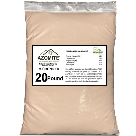Azomite Organic Micronized Trace 0-0.2 Fertilizer Bulk Bag of 67 Essential Minerals OMRI Certified, 20Lbs White