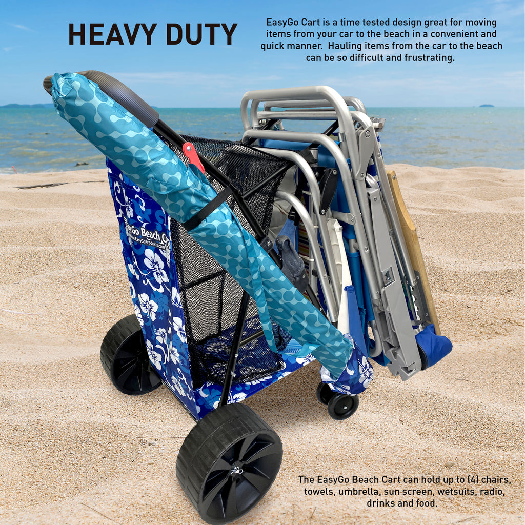 EasyGo Beach Cart–Heavy Duty Folding Design–Large Wheels for Sand–Hold –  EasyGo Products