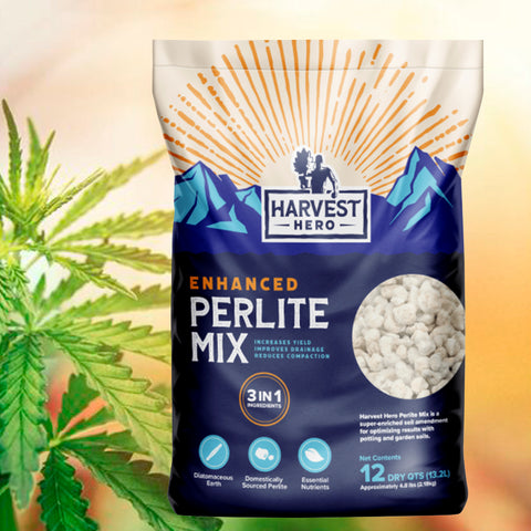 Harvest Hero Enhanced Perlite Mix – 3in1 Potting Soil Blend – Hemp Cannabis and General Plants – Contains Perlite, Diatomaceous Earth & Essential Nutrients – 12 Quarts