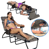 EasyGo Product FLIP Face Down Tanning Chaise Lounge Chair with Face & Arm Holes - 4 Legs Support - Textilene Material - 6 Position - Arm Head Rest Pillow - Beach or Home Use - PATENTS Pending, Brown