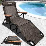 EasyGo Product FLIP Face Down Tanning Chaise Lounge Chair with Face & Arm Holes - 4 Legs Support - Textilene Material - 6 Position - Arm Head Rest Pillow - Beach or Home Use - PATENTS Pending, Brown