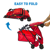 EasyGo Deluxe Cart Folding Grocery Shopping and Laundry Utility Cart – Unique Double Level Cart - Front Swivel Wheels - Easy Folding - 150lbs Capacity – Patent Pending – RED