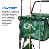 Fishing Cart Wagon - Holds 5 Fishing Poles – LARGE Air Wheels – Cooler Platform – Storage Pouch – Fits in Trunk of Car - Great for Piers, Lakes, Rivers and Beaches Green