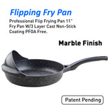 Professional Flip Frying Pan 11” – Fry Pan W/3 Layer Cast Non-Stick Coating – PFOA Free - Marble Finish - Patent Pending