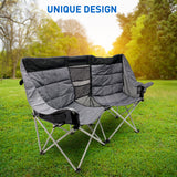 Deluxe Double Camping Chair Loveseat for Adults – Folding Camp Chair – Fits 2 People – Black/Grey