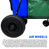 Fishing Cart Wagon - Holds 5 Fishing Poles – LARGE Air Wheels – Cooler Platform – Storage Pouch – Fits in Trunk of Car - Great for Piers, Lakes, Rivers and Beaches Green