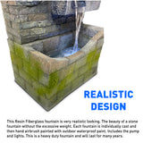 EasyGoProducts 4 Tier Rock Water Fountain with LED Light Made from Fiberglass Resin - Outdoor Or Indoor, Large 40” Tall X 20” Wide, Grey