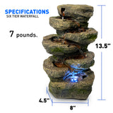 4-Tier Stone Tabletop Water Fountain with LED Lights - Soothing Water Sound - Small Decorative Waterfall Feature for Hom