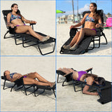 EasyGo Product FLIP Face Down Tanning Chaise Lounge Chair with Face & Arm Holes - 4 Legs Support - Textilene Material - 6 Position - Arm Head Rest Pillow - Beach or Home Use - PATENTS Pending, Black