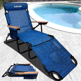 EasyGo Product FLIP Face Down Tanning Chaise Lounge Chair with Face & Arm Holes - 4 Legs Support - Textilene Material - 6 Position - Arm Head Rest Pillow - Beach or Home Use - PATENTS Pending, Blue
