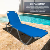 EasyGo Product Chaise Lounger – Aluminum Sun Lounge Chair – Adjustable Outdoor Patio Beach Porch Swing Pool-Five-Position Recliner-Lightweight All Weather, 1 Pack Blue