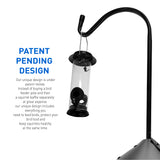 EasyGo Product Shepherd Hook Squirrel Proof Bird Feeder – Wild Bird Station - Powder Coated 90 Inch Steel Pole – Squirrel Baffle – 1 Bird Feeder – 1 Squirrel Peanut Feeder - 5 Prong Base – PATENTS PENDING