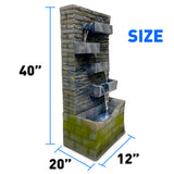 EasyGoProducts 4 Tier Rock Water Fountain with LED Light Made from Fiberglass Resin - Outdoor Or Indoor, Large 40” Tall X 20” Wide, Grey