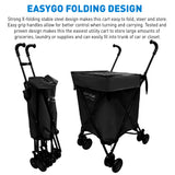 EasyGo Cart Folding Grocery Shopping and Laundry Utility Cart – Removable Water-Resistant Canvas Bag - Front Locking Swivel Wheels – Rear Brakes - Easy Folding - 120lbs Capacity – Copyrighted – Black