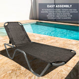 EasyGo Patio Chaise Lounger – Aluminum Patio Sun Lounge Chair – Adjustable Reclining – Outdoor Patio Beach Porch Swing Pool - Five-Position Recliner - Lightweight All Weather – BROWN 2 PACK