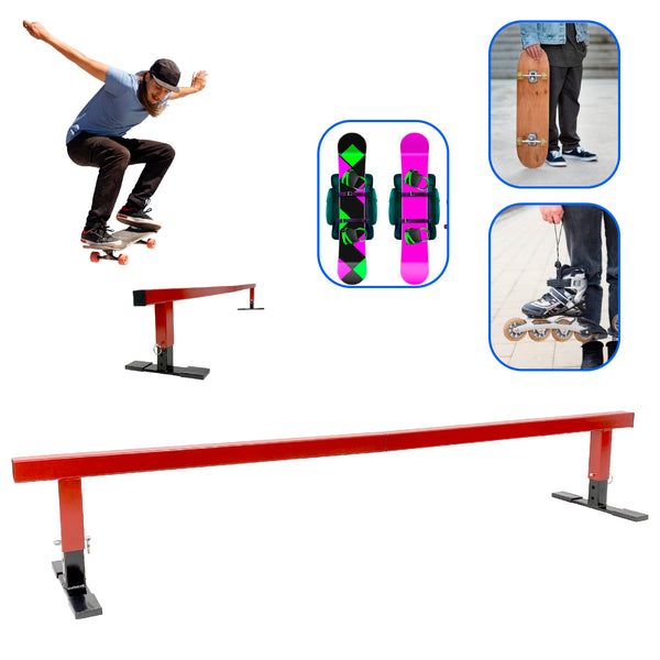 Stuffygreenus Skateboard Grind Rail, 72 inch Long, Round Bar, Adjustable Height, Detachable, for Skateboard, BMX Bike, Scooter, Roller Skating, Red