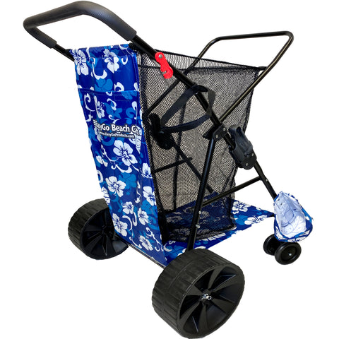 EasyGo Beach Cart–Heavy Duty Folding Design–Large Wheels for Sand–Holds 4 Beach Chairs–Storage Pouch–Beach Umbrella Holder–Flower Pattern