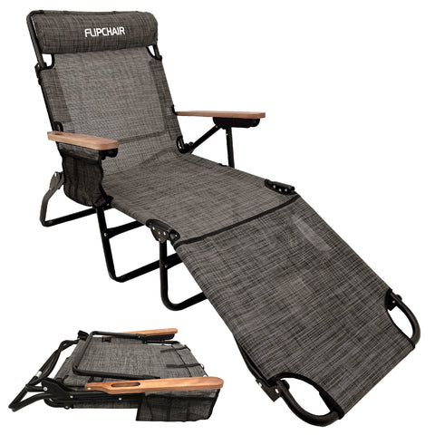 EasyGo Product FLIP Face Down Tanning Chaise Lounge Chair with Face & Arm Holes - 4 Legs Support - Textilene Material - 6 Position - Arm Head Rest Pillow - Beach or Home Use - PATENTS Pending, Brown
