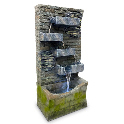 EasyGoProducts 4 Tier Rock Water Fountain with LED Light Made from Fiberglass Resin - Outdoor Or Indoor, Large 40” Tall X 20” Wide, Grey