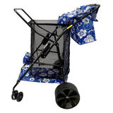 Beach cart Deluxe Flower Pattern EasyGo Beach Cart Deluxe–Heavy Duty Folding Design–Large Wheels for Sand–Holds 4 Beach Chairs–Storage Pouch–Beach Umbrella Holder–Removable Beach Bag-Flower Pattern